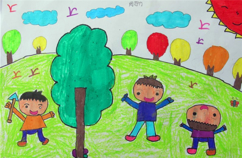 小学生植树节图画