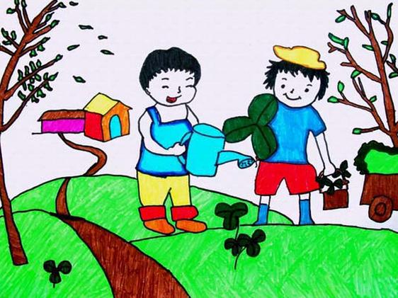 小学生植树节图画