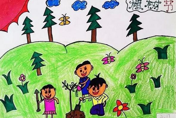 小学生植树节图画