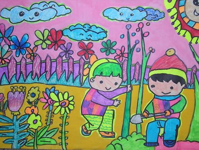 小学生植树节图画