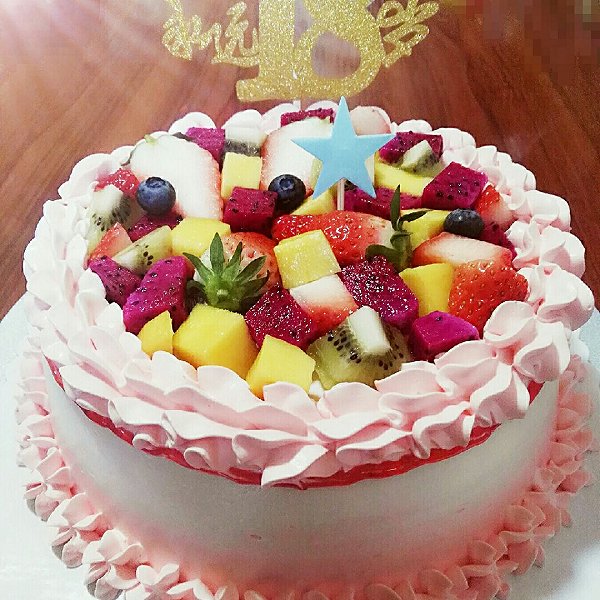 水果奶油裱花蛋糕豆果5周年