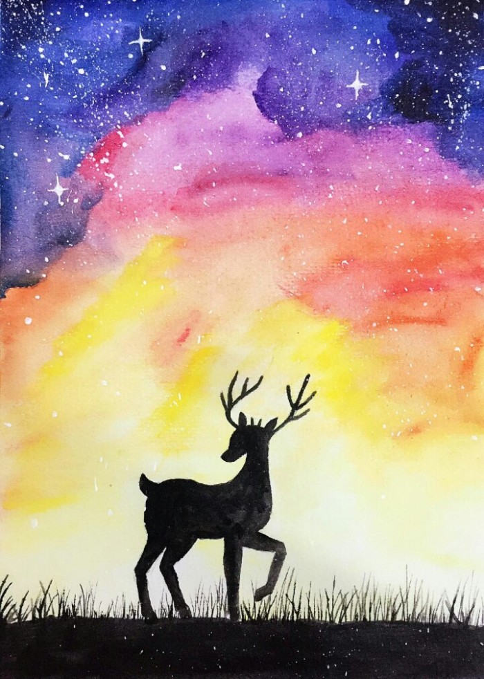 水粉星空鹿.