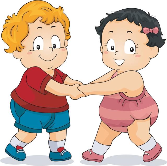 男孩女孩幼儿握手