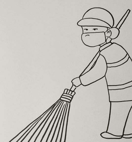 环卫工人扫地简笔画彩色画法