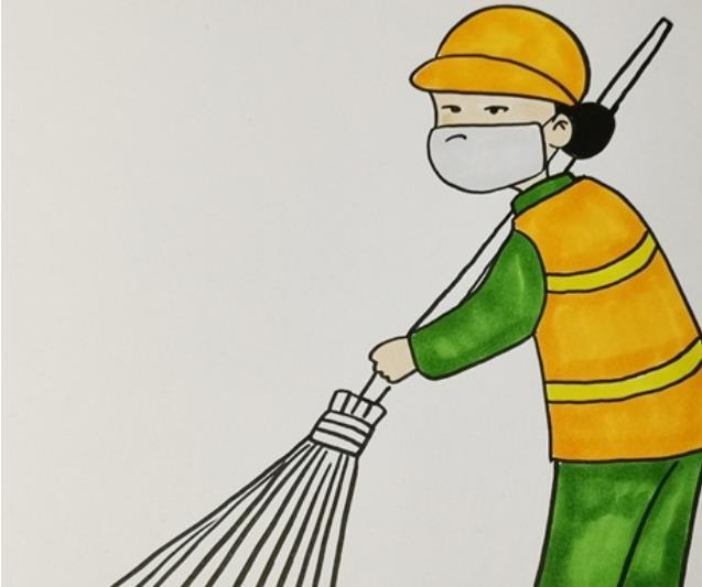 环卫工人扫地简笔画彩色画法